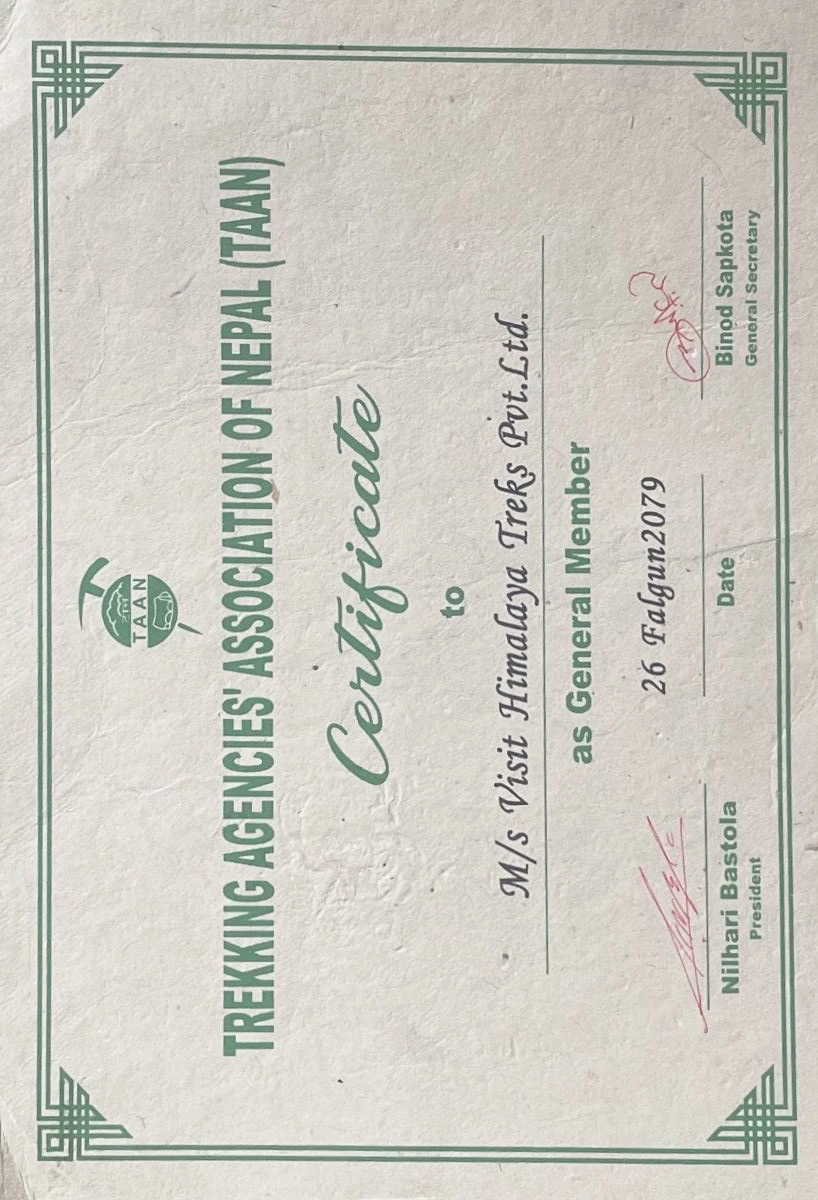 TAAN Membership Certificate
